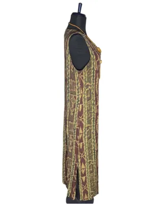 Vintage 90s boho maxi dress brown green ethnic art Western hippie Southern 12 L thumbnail 3