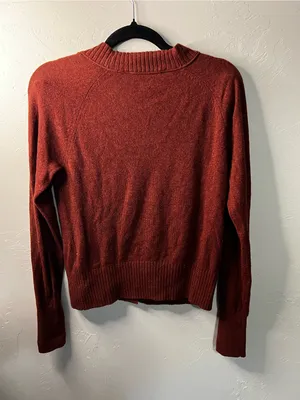 Everlane ReCashmere Wool Rust Red Varsity V Neck Button Front Cardigan Sweater thumbnail 7