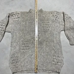 Blarney Woollen Mills Aran Knit Sweater Cream Pure Wool Ireland Women's SZ L thumbnail 3