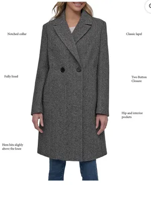 DKNY Women's HerringboneDouble Breasted Wool Blend Coat Medium New thumbnail 3