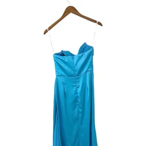 Lulus Ethereal Excellence Teal Blue Satin Pleated Strapless Maxi Dress size S thumbnail 7