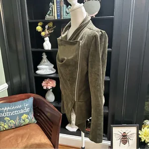 Lulus Green Faux Leather Velvet Moto Jacket Size M thumbnail 6