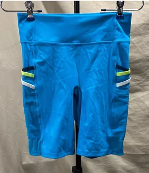 Fabletics Turquoise Women's Bike Shorts with Neon Pocket Trim thumbnail 1