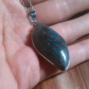 Malagasy Labradorite Stainless Steel Pendant Necklace thumbnail 2