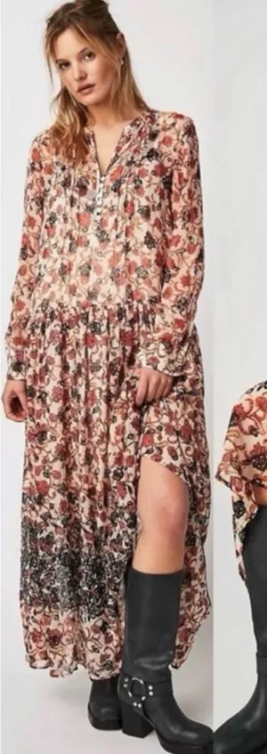 Free People Bohemian Billowy Floral See It Through Maxi Dress Tea Combo Large thumbnail 1