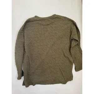 Zara Olive Green Textured Crinkle Knit Long-Sleeve Top Side Slit Hem Size M thumbnail 3