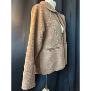 Fashion Tan Brown Sherpa Fleece Jacket Snap Button Front Size M 7078 thumbnail 2