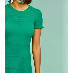 Anthropologie MAEVE Promenade Pointelle‎ Knit Dress Solid Green Flirty X-Small thumbnail 6