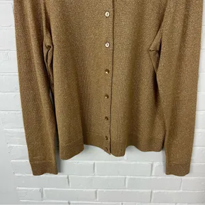 Charter Club Gold Metallic Thread Knit Cardigan Sweater Size L thumbnail 4