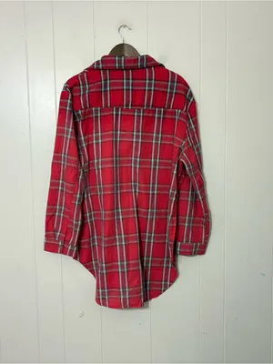 POL Red Plaid Lace Up Tunic Shirt Size L Boho Grunge Flannel Oversized Top thumbnail 8