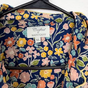 Crafted by Mahogany Pajamas Womens XL Blue Floral Print Cotton Short Sleeve Set thumbnail 4