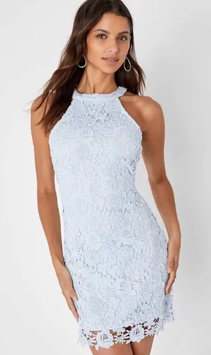 Lulus Love Poem Light Blue Lace Mini Dress Party Cocktail Romantic XS NWT thumbnail 1