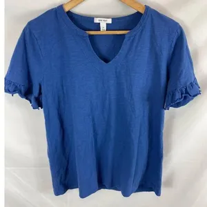 Nine West Ruffle Sleeve V Neck Tshirt Blue Size Medium thumbnail 1