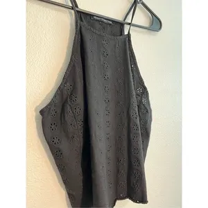 Brandy Melville Black Eyelet Halter Top Cropped Cotton Floral‎ Boho Tank thumbnail 3