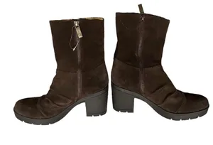 Bussola Chocolate Coffee Brown Suede Lug Sole Platform Zippered Boots 38 thumbnail 4