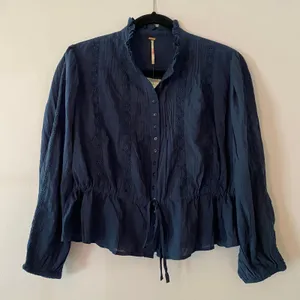 NWT Free People Best of Me Navy Blue Eyelet Blouse Boho Cotton Women's size XS thumbnail 2