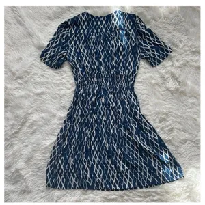 Anthropologie HD IN PARIS Blue White Diamond Printed Smocked Mini Dress Size 4 thumbnail 9
