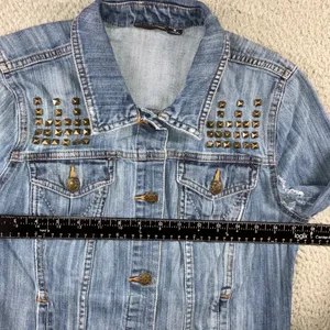 a.n.a Studded Denim Jacket Women M Distressed Trucker Punk Biker y2k‎ Western Cowgirl thumbnail 5