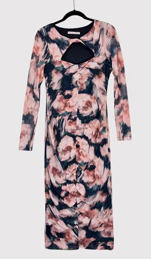 Abercrombie Fitch Dress Black Midi Bodycon Abstract Cutout Long Sleeve Medium thumbnail 1