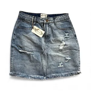 NWT Womens Mia Joy Abilene Distressed Denim Jean Skirt IN Light Blue - Sz 28 thumbnail 3