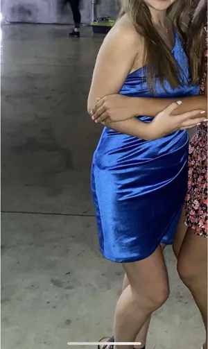 Blue one shoulder dress Size 3 thumbnail 3