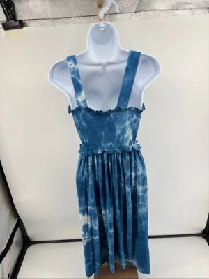Natural Life Blue Tie Dye Smocked Dress Boho Ruffle Strap Size XS/Small thumbnail 10