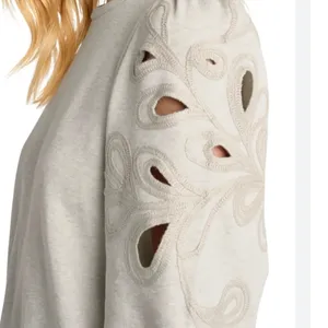 Splendid Collection‎ Soutache Embroidered Eyelet Puff Sleeve Sweatshirt L thumbnail 2