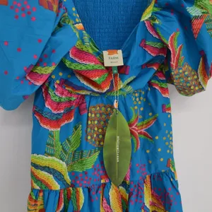 NEW Farm Rio Tropics Tiered Midi Dress XS Banana Print Puff Sleeve Empire Waist thumbnail 4