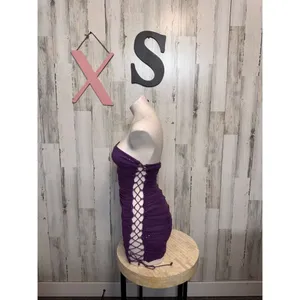 Purple Sequin Bodycon Mini Dress XS Strapless Lace Up Side Party Club thumbnail 5