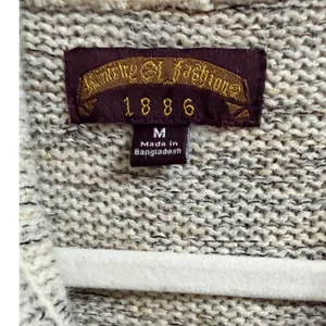 Ministry of Fashion 1886 Marled Knit Henley Hoodie Sweater Cream Grey Medium thumbnail 3