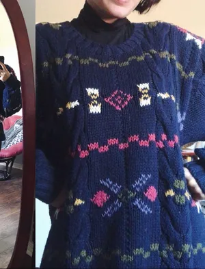 vintage • handknit sweater pullover chunky oversized navy blue 1990s cable knit thumbnail 10