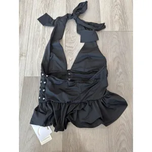 Commense Edgy Chic Studded Detail Ruffle Halter Top NWT Small thumbnail 4