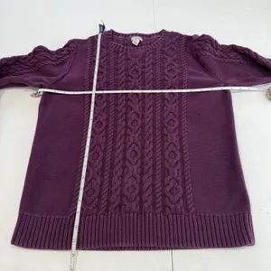 LL Bean Purple‎ Double L Mixed Cable Crew Neck Pullover Cotton Sweater LARGE Purple thumbnail 7