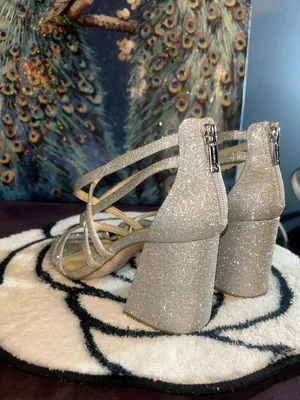 Jessica Simpson Silver Glitter Strappy Block Heel Sandals Size 7 thumbnail 5