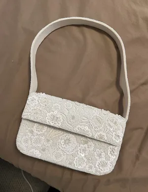 Anthropologie White Beaded Purse thumbnail 1