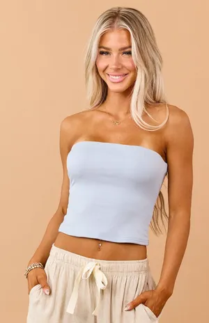 Le lis Strapless Light Blue Tube Top - Women Powder Blue Strapless Stretchy S thumbnail 1