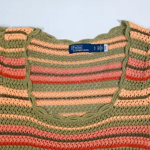 Polo Ralph Lauren Striped Pointelle Knit Sweater Tee Women S Crochet Multicolor thumbnail 2
