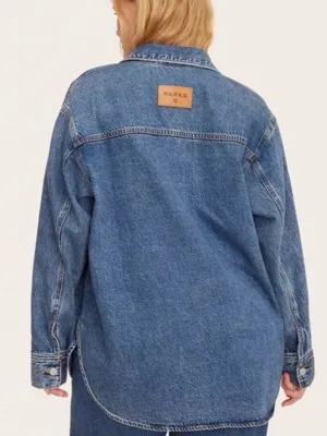 Parke X Target Light Wash Long Sleeve Jacket Denim Shacket Shirt Small thumbnail 2