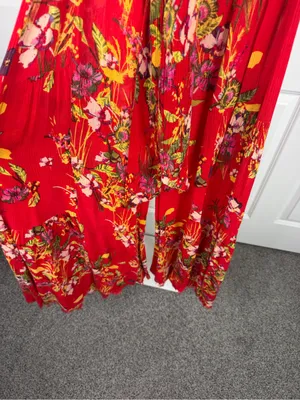 Free People Red Floral Wide Leg Pants Size M Boho High Rise Rayon thumbnail 5