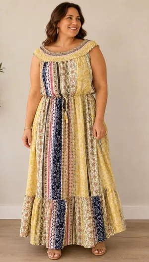 Bailey Blue L Multicolor Patchwork Maxi Dress Sleeveless Tie Waist Boho Floral thumbnail 1