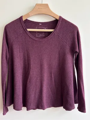 Free People We The Free Purple Waffle Knit Thermal Top Size S Long Sleeve thumbnail 1