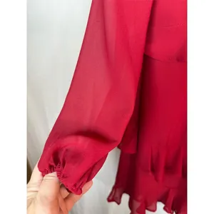 Trixxi Dress Womens M Red Chiffon Ruffle Tiered Mini V-Neck Long Sleeve thumbnail 4