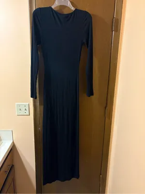 Skims Long Sleeve Maxi Dress in Onyx thumbnail 4