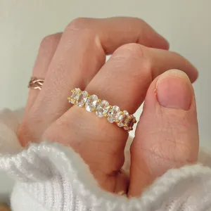 Oval Cut Eternity Band Gold Clear “Lacey” Wedding Engagement Promise Classic Jewelry thumbnail 11