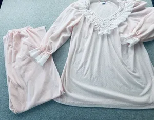 VTG 70s 80s Val Mode Pink 2PC Pajama Set Lace Yoke Cottagecore Coquette Medium thumbnail 1