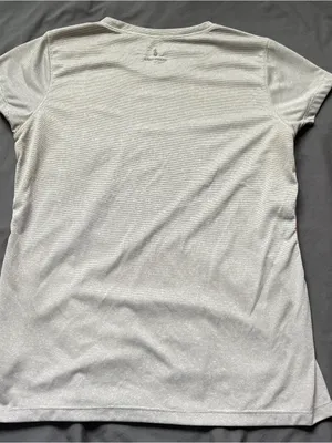 New Balance Short Sleeve Shirt Top Womens Medium Performance NB Grey Stripe Pink thumbnail 3