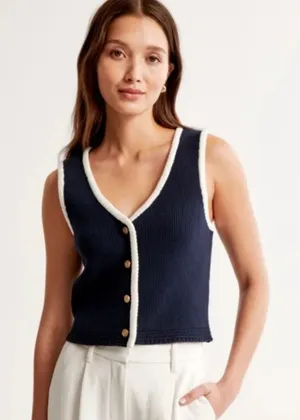 Abercrombie & Fitch Mara Button-Up Sweater Vest in Navy Size XL thumbnail 1