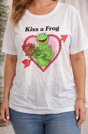 Muppets Kermit KISS‎ A FROG T-Shirt Disney LARGE New With Tags Heart Tee thumbnail 1