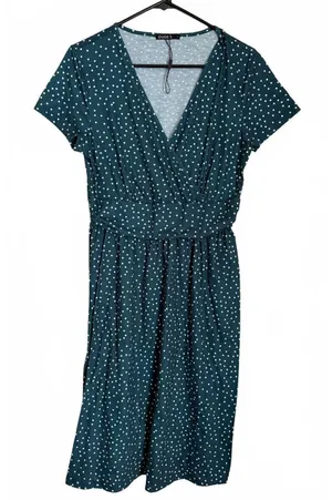 Ouges NEW Women's Dress Size Large Jade Polka Dot Fit Flare Classic City Chic Green thumbnail 1