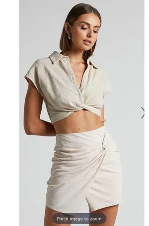 Showpo Kiandra Wrap Mini Skirt Womens Sz 4 Beige Knot Detail Side Zip Lined NWT thumbnail 14